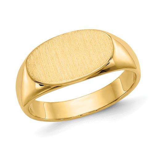 14k Yellow Gold Sideways Oval Signet Ring with Solid Back