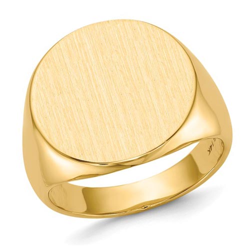 14k Yellow Gold Men's Solid Back Tapered Signet Ring 18mm Top