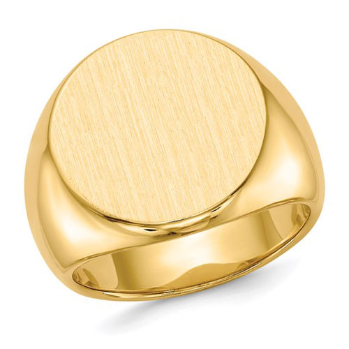 14k Yellow Gold Men's Solid Back Signet Ring 18mm Round Top