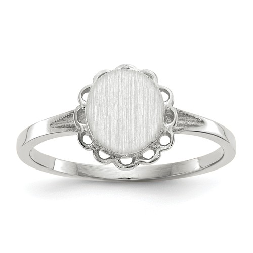 Ladies' Small Oval Signet Ring with Crown 14k White Gold