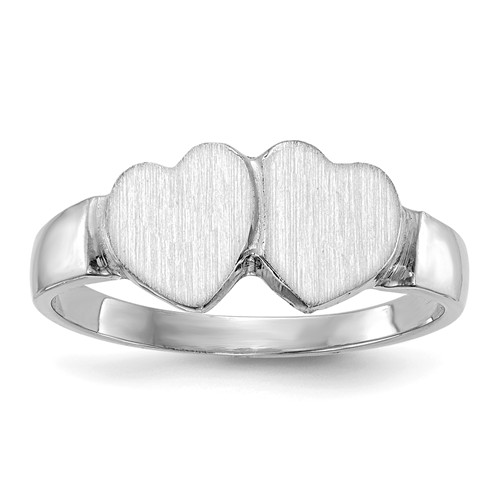 Ladies' Signet Ring with Hearts 14k White Gold