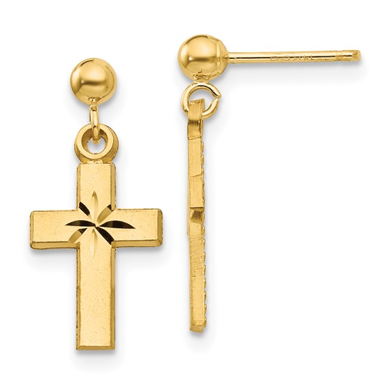14kt Yellow Gold 3/4in Diamond-cut Cross Earrings