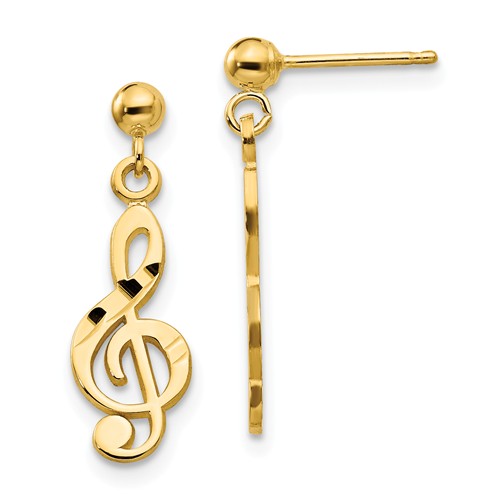 14k Yellow Gold Treble Clef Dangle Earrings