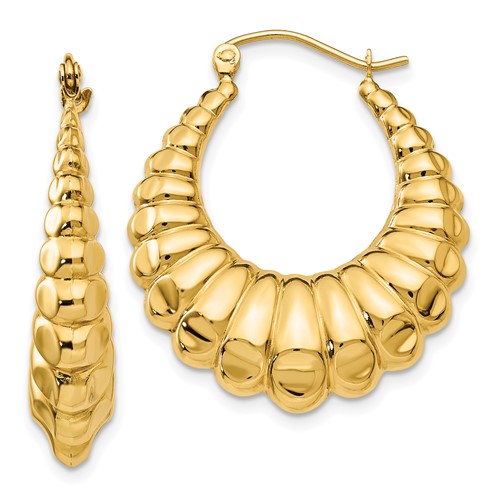 14k Yellow Gold Shrimp Hoop Earrings 1in - Creole Style