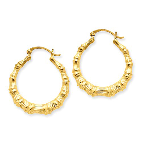 14kt Yellow Gold 3/4in Bamboo Hoop Earrings