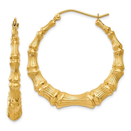 14kt Yellow Gold 1in Bamboo Hoop Earrings