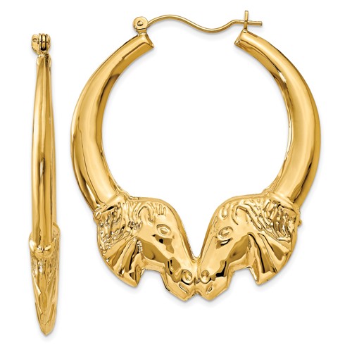 14kt Yellow Gold Two Horses Hoop Earrings 1.5in