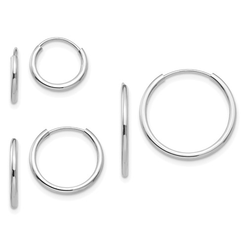 14k White Gold 3 Pairs of Kids' Endless Hoop Earrings Set