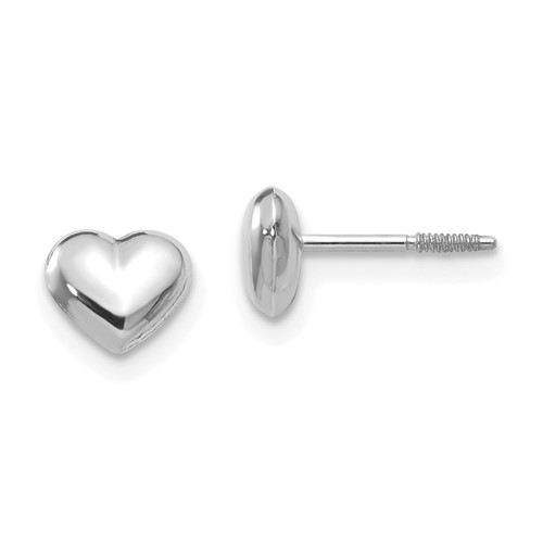 14kt White Gold Kid's Madi K Puffed Heart Post Earrings