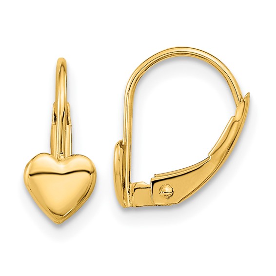 14kt Yellow Gold 1/2in Heart Leverback Earrings
