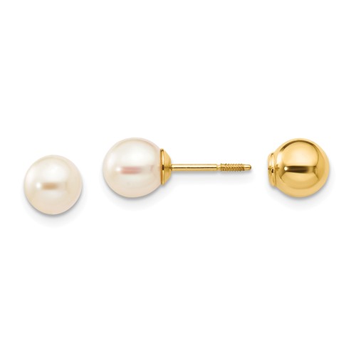14k Yellow Gold Madi K Freshwater Cultured Pearl and Ball Earrings 6mm