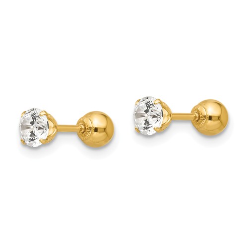 14kt Yellow Gold Madi K Reversible CZ Kid's 4mm Ball Earrings
