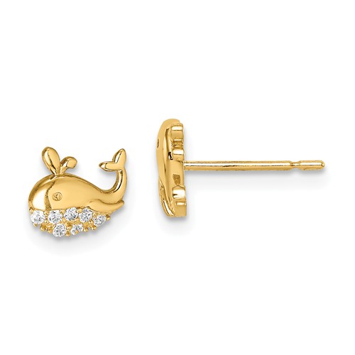 14k Yellow Gold Madi K CZ Whale Earrings