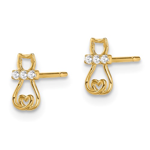 14k Yellow Gold Madi K CZ Cat with Heart Tail Earrings