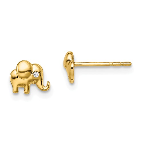 14k Yellow Gold Madi K CZ Accent Elephant Earrings