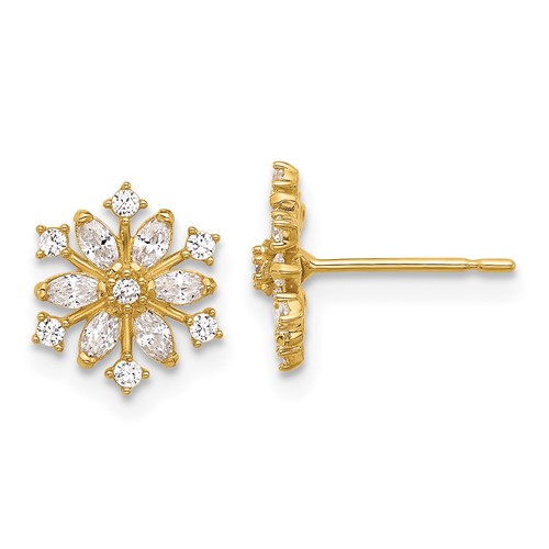 14k Yellow Gold Cubic Zirconia Snowflake Earrings
