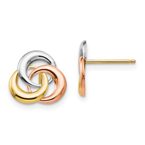 14k Tri-color Gold Madi K Three Circle Knot Earrings