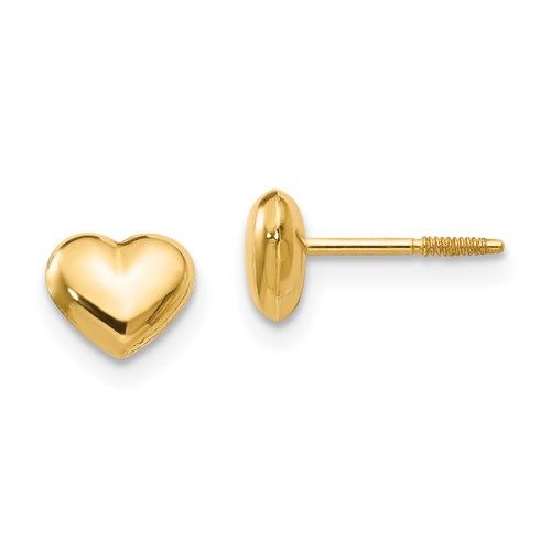 Kid's 14kt Yellow Gold Madi K Puffed Heart Screwback Earrings