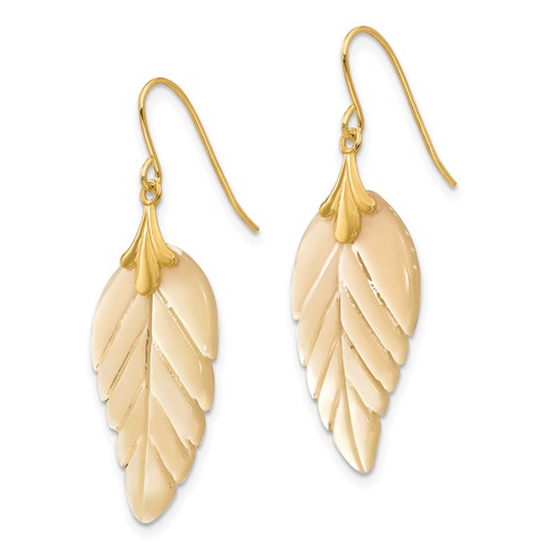 14kt Yellow Gold Mother of Pearl Leaf Dangle Earrings