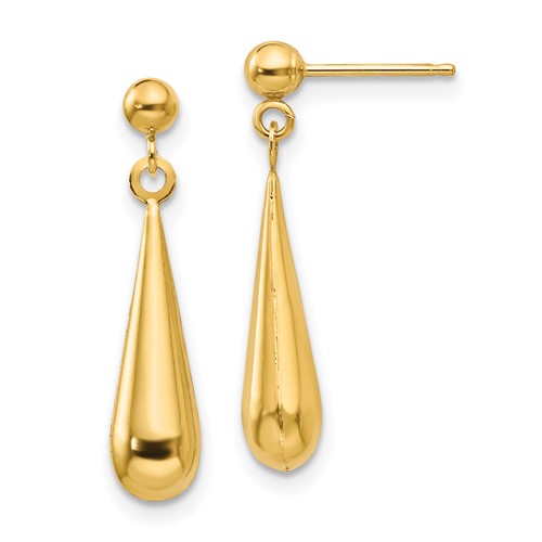 14kt Yellow Gold 7/8in Hollow Teardrop Ball Dangle Earrings