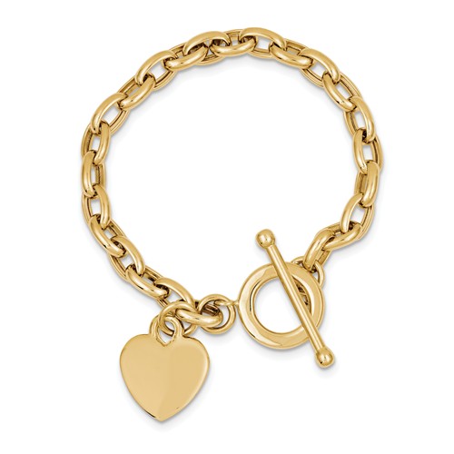 14k Yellow Gold Polished Heart Charm Toggle Bracelet 7.5in JJSF153-7.5