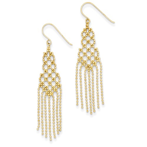 14kt Yellow Gold 2in Beaded Tassel Drop Earrings