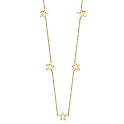 14k Yellow Gold Five Open Star Station Necklace