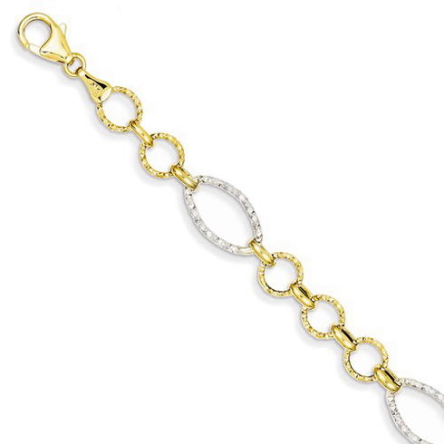 14kt Two-tone Gold 7 1/2in Oval and Round Textured Link Bracelet