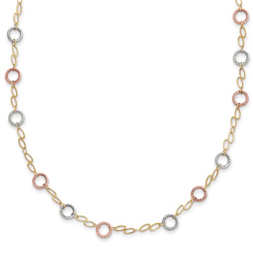 14kt Tri-tone Gold 18in Oval and Round Textured Link Necklace