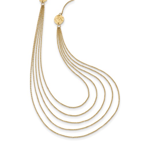 14k Yellow Gold Five Strand Necklace with Textured Disc Accents