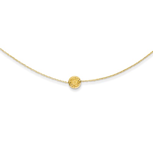 14k Yellow Gold Mini Textured Single Bead Necklace