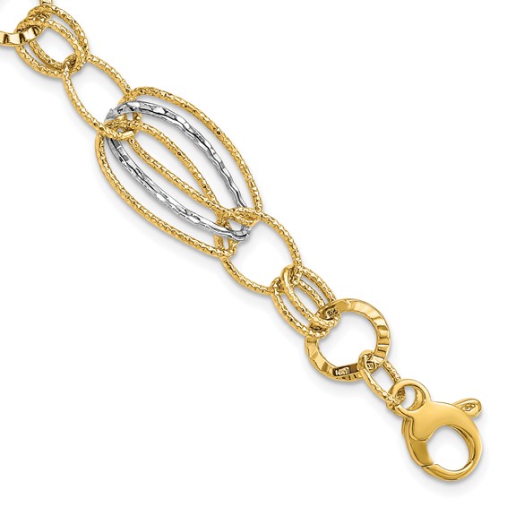 14k Two-tone Gold Italian Hollow Bracelet with Rope Textured Links 8in