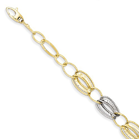 14k Two-tone Gold 7 1/2in Italian Bracelet Textured Layered Oval Links