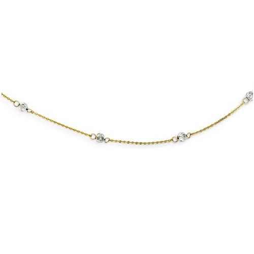 14k Two-tone Gold Diamond-cut Bead Station Necklace