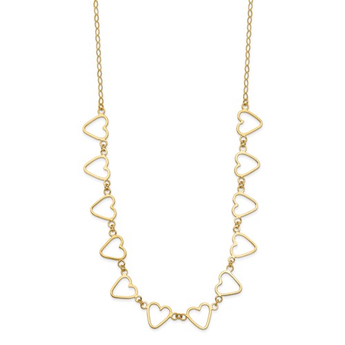 14k Yellow Gold Open Heart Charm Necklace with Cable Links