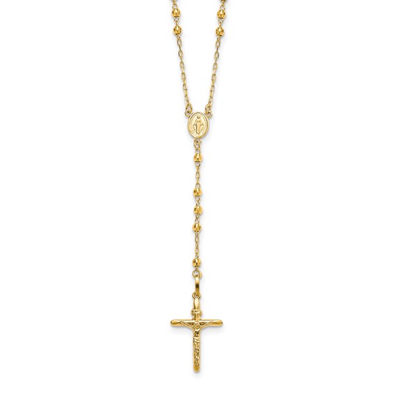 14k Yellow Gold Diamond-cut Beaded Rosary Necklace 24in