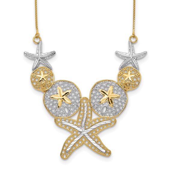 14kt Yellow Gold & Rhodium Starfish and Sand Dollar Necklace