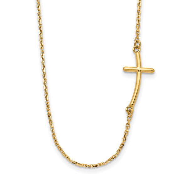 14kt Yellow Gold 3/4in Offset Sideways Cross 19in Necklace