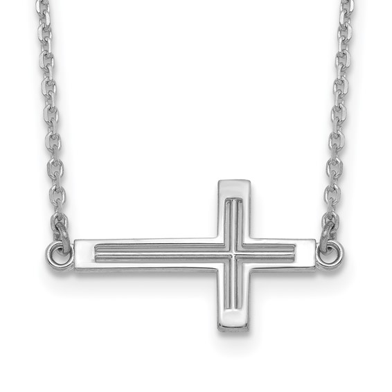 14kt White Gold 3/4in Cut-Out Sideways Cross 19in Necklace