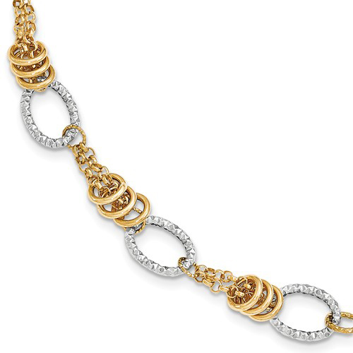 14kt Two-tone Gold 7 1/4in Oval and Chain Link Bracelet