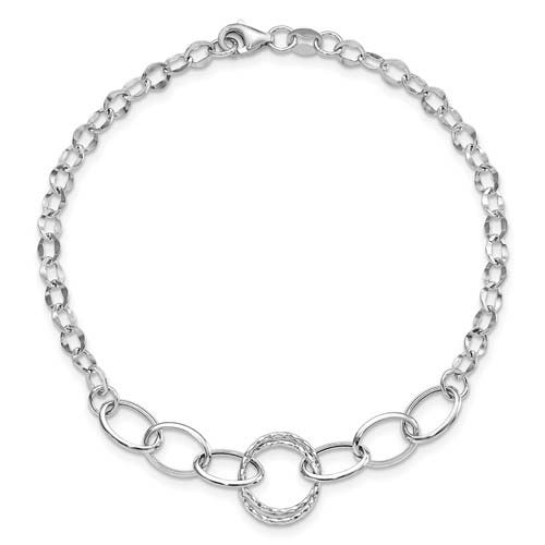 14kt White Gold 8in Italian Oval Link Bracelet with  Hoop Accent