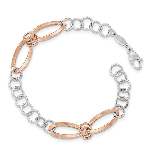 14kt White and Rose Gold 7 1/2in Round and Oval Link Bracelet