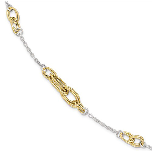 14kt Two-tone Gold 7 1/2in Italian Bracelet with Polished Oval Links