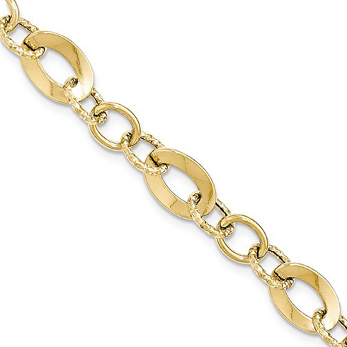 14kt Yellow Gold 8in Italian Textured Oval Link Bracelet
