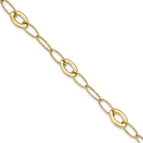 14kt Yellow Gold 7 1/2in Italian Thin Textured Oval Link Bracelet