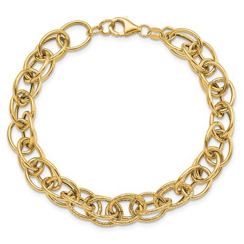 14kt Yellow Gold 8in Fancy Italian Bracelet with  Layered Oval Links