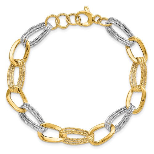 14kt Two-tone Gold 8in Italian Oval Link Bracelet with Rope Texture