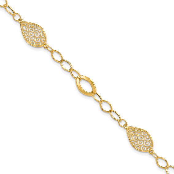 14kt Yellow Gold 7 1/2in Italian Milgrain Filigree Oval Link Bracelet SF21847.5