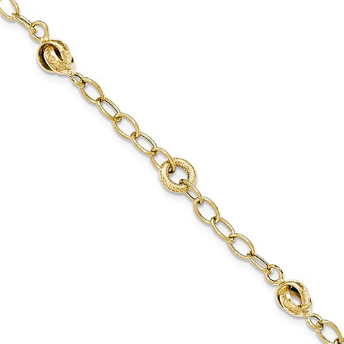 14k Yellow Gold 8in Italian Oval Link Bracelet Textured Round Charms