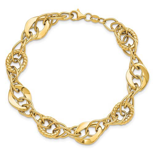 14k Yellow Gold Italian Bracelet with Oval Overlay Links 7 3/4in